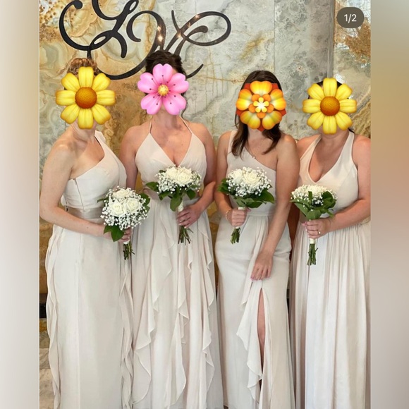 Vera Wang Bridesmaid Chiffon Ruffled Dress in Champagne Color - Picture 2 of 14